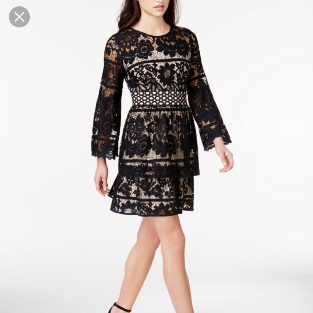 Kinsie Black lace tiered dress